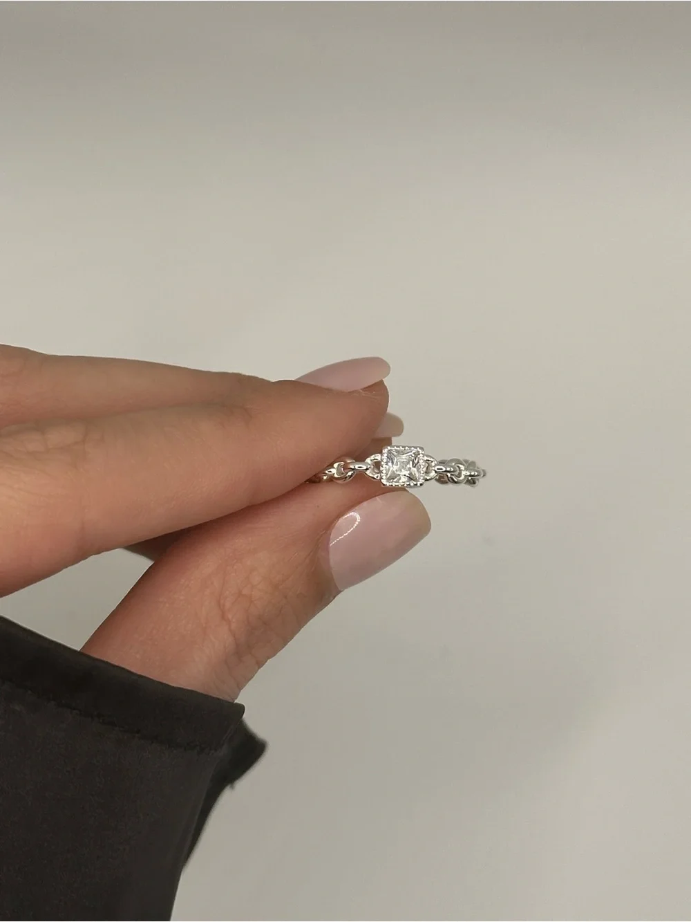 Delicate Silver Cubic Zirconia Twist Ring 925 Sterling Silver